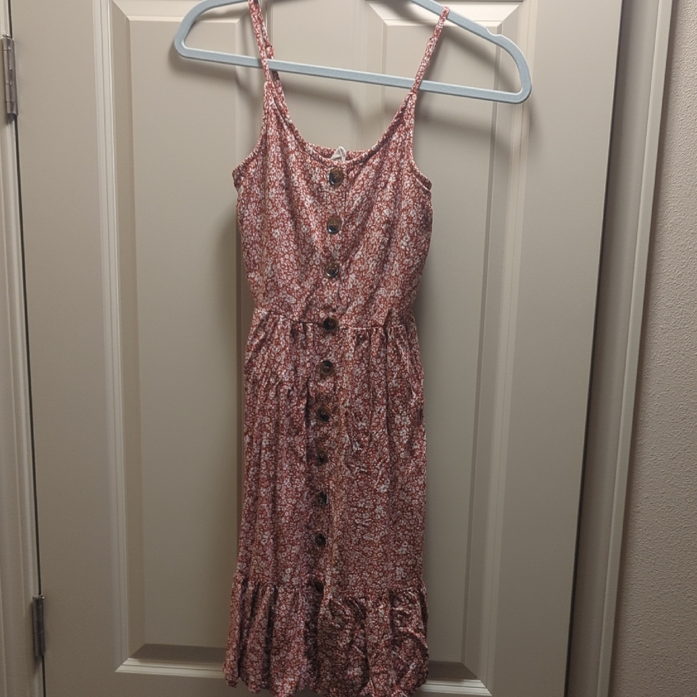 Japna Pink Floral Midi Dress with Buttons